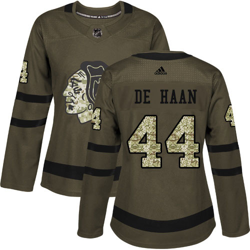 Adidas Blackhawks #44 Calvin De Haan Green Salute to Service Women's Stitched NHL Jersey